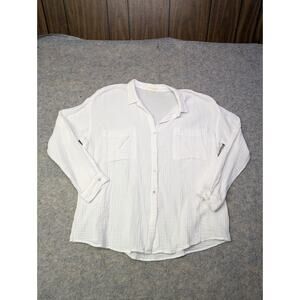 EILEEN FISHER White 100% Organic Cotton Muslin Button Down Shirt XL Pockets